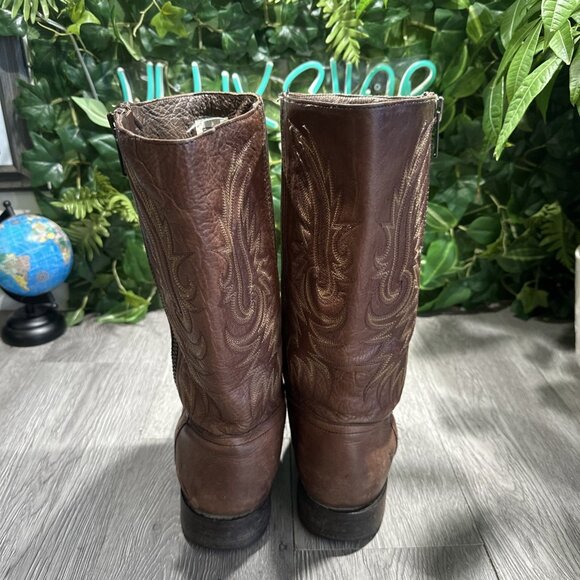 Frye Heath Outside Zip Brown Distressed  Leather Boot Men Size 10 D Angel Wings main image 5